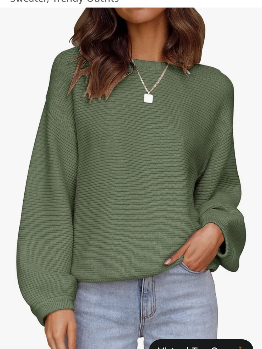 Olive Green Baloon Sleeve Sweater Large